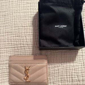 Ysl Card Holder in Pale Pink